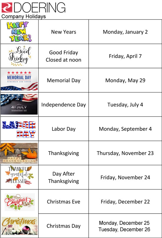 Doering Company Holidays - 2023